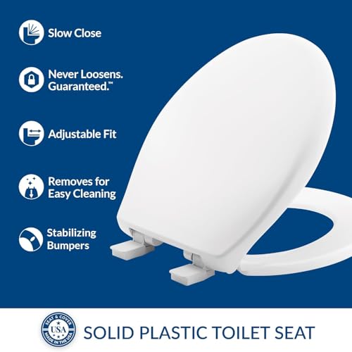 Mayfair Aurora Slow Close Toilet Seat, Easy Clean Hinges and Adjustable Perfect Fit Plastic Seat, Round, White - Image 2