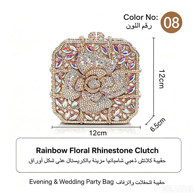 Women Rhinestone Envelope Clutch Evening Handbag With Detachable Chain