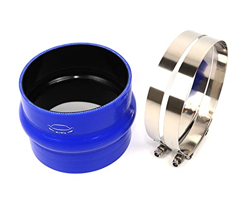 TenkeAuto 4-Ply Reinforced 4.5" ID Straight Hump Coupler Silicone Hose 4" Length With T Bolt Clamp for Turbo/Intercooler/Piping (4.5" Blue) - Image 2