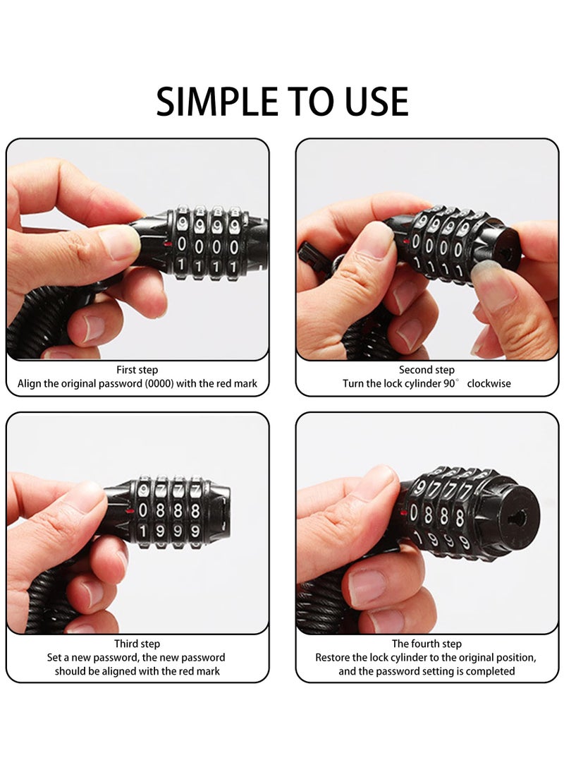 Captaintech Bike Lock, Bicycle Combination Lock Helmet Password Lock Cycling Cable Lock for Scooter Bike Motorcycle Luggage - Image 5