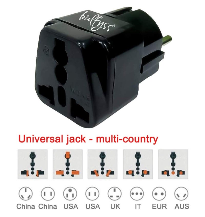 Bulfyss EU-2 Pin Universal Conversion Plug Which Support More than 180 Countries (1pc, Black) - Image 3