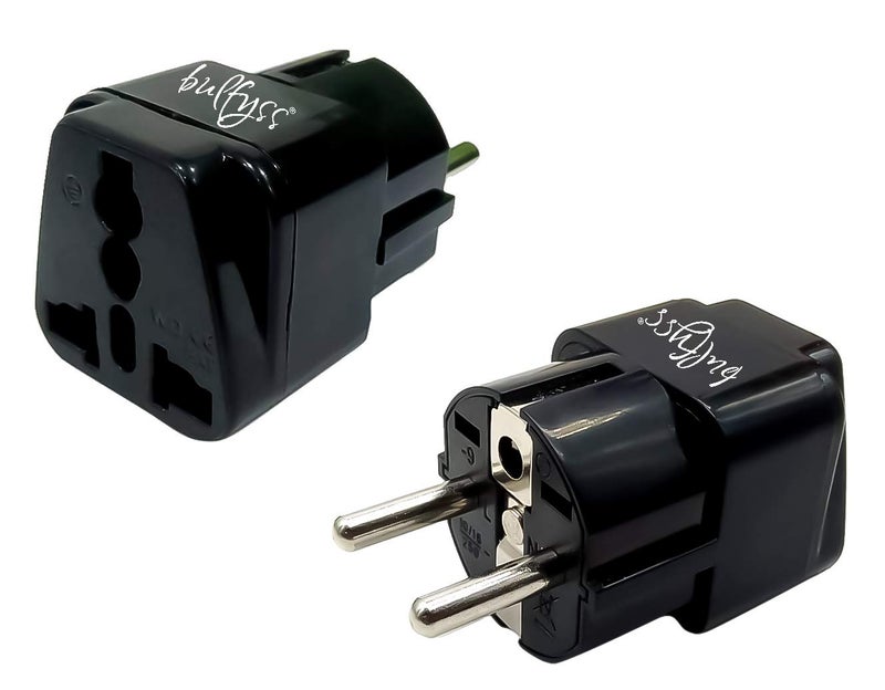 Bulfyss EU-2 Pin Universal Conversion Plug Which Support More than 180 Countries (1pc, Black) - Image 1