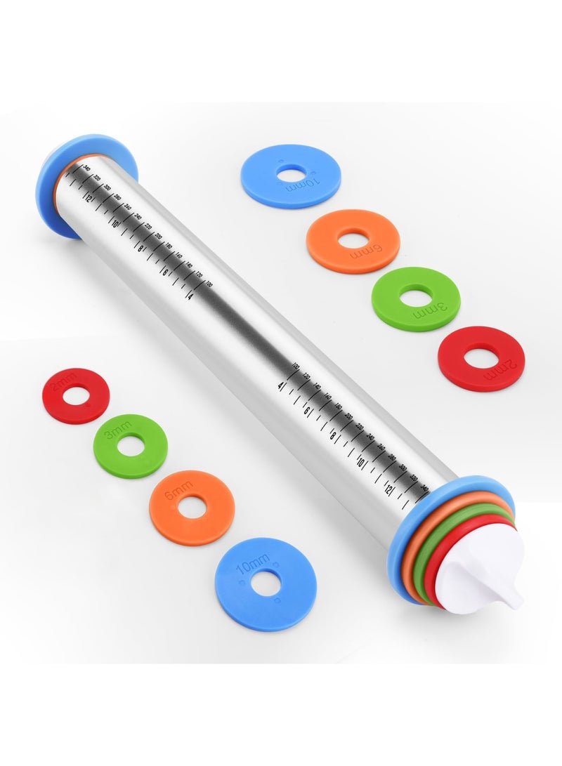 SYOSI Rolling Pin with Adjustable Thickness Rings, Stainless Steel Dough Roller for Even Rolling, Ideal for Cookie, Pizza, Cake, and Baking, Durable, Easy to Clean, Suitable for Home and Professional Use - Image 1