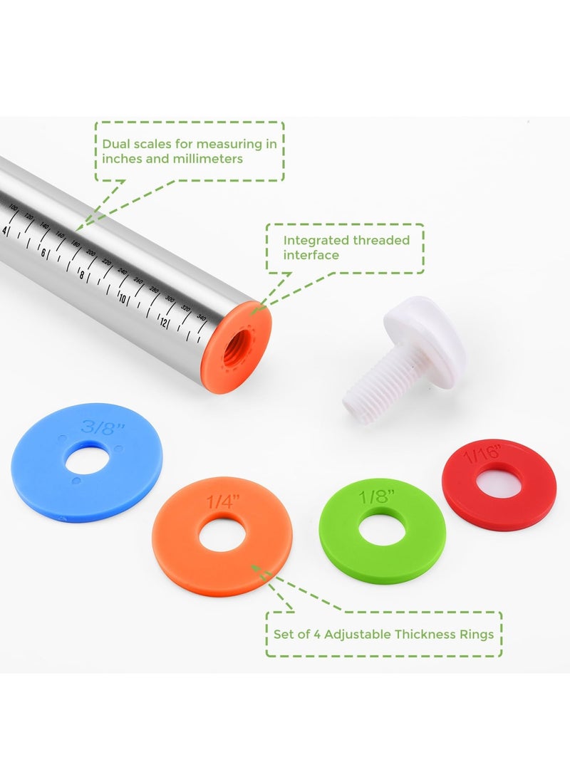 SYOSI Rolling Pin with Adjustable Thickness Rings, Stainless Steel Dough Roller for Even Rolling, Ideal for Cookie, Pizza, Cake, and Baking, Durable, Easy to Clean, Suitable for Home and Professional Use - Image 5