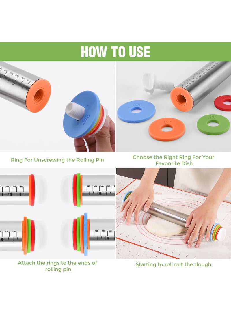 SYOSI Rolling Pin with Adjustable Thickness Rings, Stainless Steel Dough Roller for Even Rolling, Ideal for Cookie, Pizza, Cake, and Baking, Durable, Easy to Clean, Suitable for Home and Professional Use - Image 3