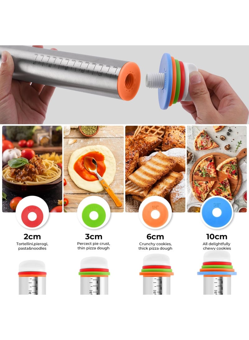 SYOSI Rolling Pin with Adjustable Thickness Rings, Stainless Steel Dough Roller for Even Rolling, Ideal for Cookie, Pizza, Cake, and Baking, Durable, Easy to Clean, Suitable for Home and Professional Use - Image 4