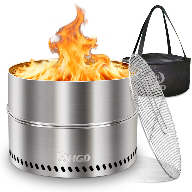 HGD 20 inch Smokeless Firepit Outdoor, Portable Smokeless Fire Pit for Camping with Travel Bag, Stainless Steel Wood Burning Stove for Backyard & Patio, Easy Setup & Compact Storage - Image 1