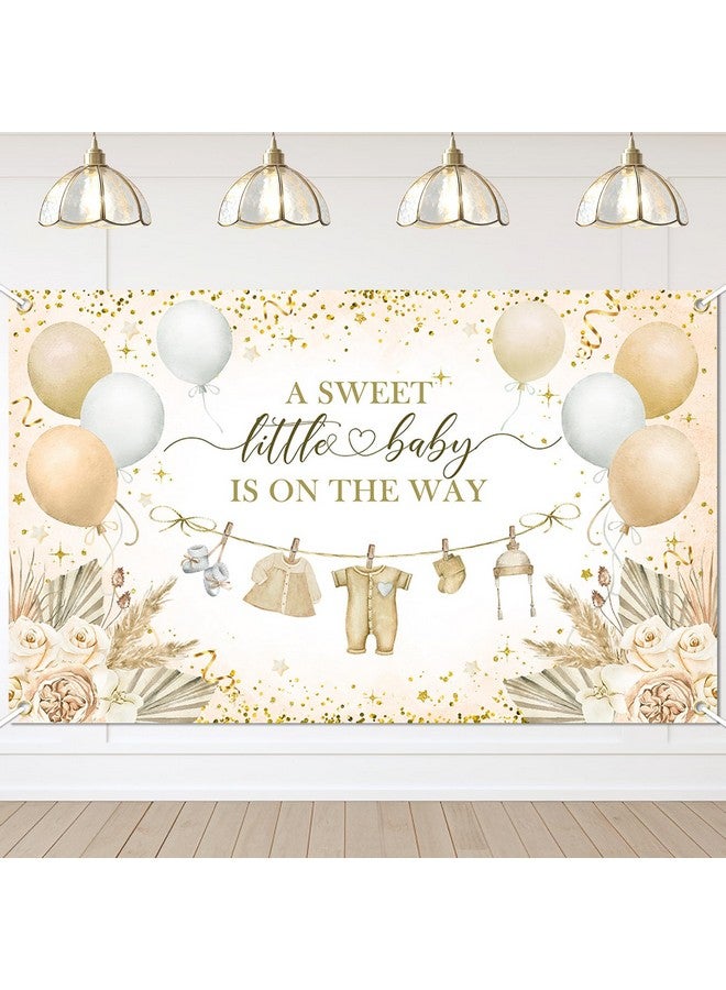 Avezano Boho Baby Shower Banner Neutral Gold Baby Shower Party Decorations A Sweet Little Baby is On The Way Banner for Neutral New Baby Party, Gender Reveal Party Decor 70.8 x 43.3 Inch - Image 1
