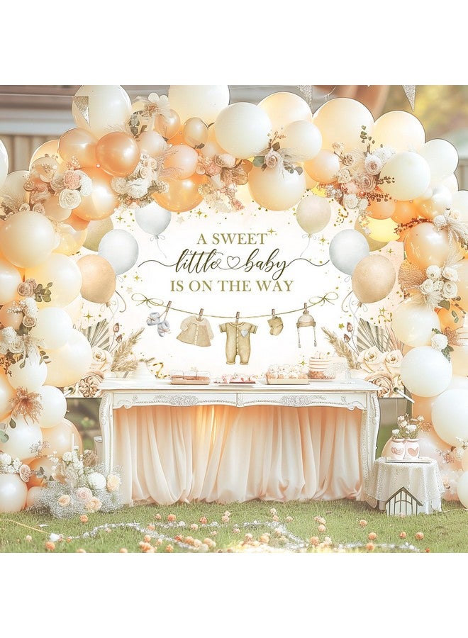 Avezano Boho Baby Shower Banner Neutral Gold Baby Shower Party Decorations A Sweet Little Baby is On The Way Banner for Neutral New Baby Party, Gender Reveal Party Decor 70.8 x 43.3 Inch - Image 2