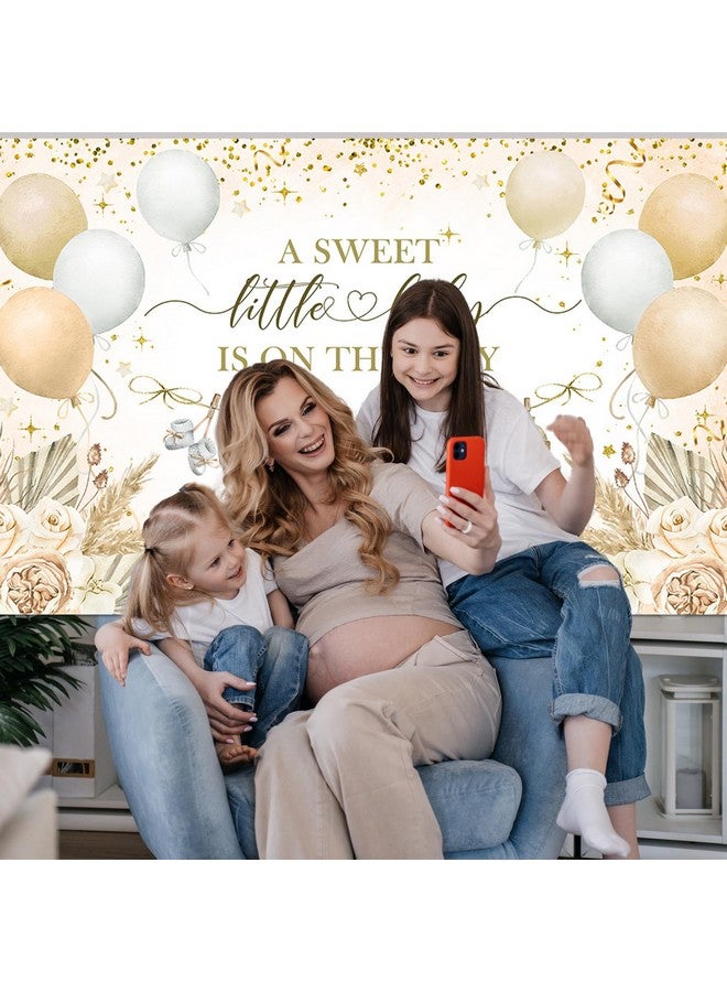 Avezano Boho Baby Shower Banner Neutral Gold Baby Shower Party Decorations A Sweet Little Baby is On The Way Banner for Neutral New Baby Party, Gender Reveal Party Decor 70.8 x 43.3 Inch - Image 3