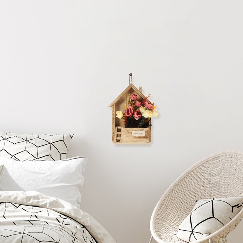 1 Set Flower In A Wood Basket Wall Hanging Decoration Household Wall Hanging Decor - Image 5