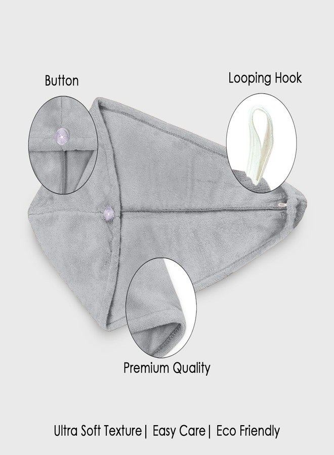 HOUSSE Microfibre Head Towels | 550 GSM High Absorbent Hair Wrap with Adjustable Buttons for Girls | Super Soft & Quick Dry Wrap Towel for Hairs | Pack of 1 | 25x65 cm (Natural Grey) - Image 3