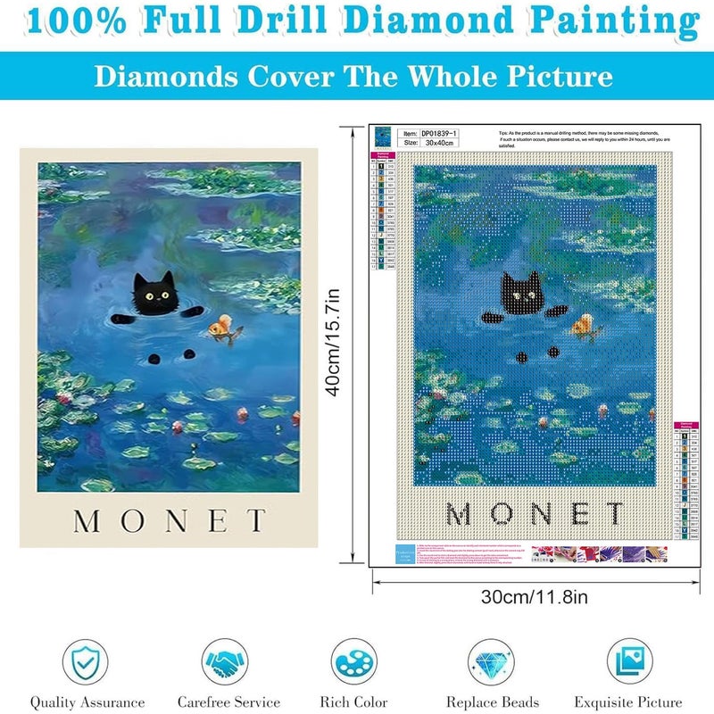 KICHANG 3 Pack Cat Diamond Art Kits for Adults Beginner,DIY Modern Diamond Painting 5D Round Full Drill Diamond Dots Gem Art Crafts with Tools,Funny Crafts for Home Wall Decor&Gift-12x16in - Image 4