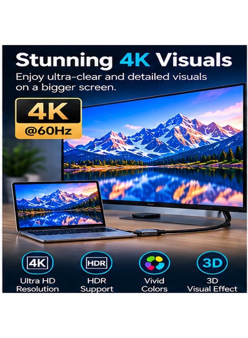 أونتن كابل ONTEN OTN-UC952 من USB-C إلى HDMI، كابل فيديو بدقة فائقة (Ultra HD) من Type-C إلى HDMI، تحويل مباشر للإشارة، يدعم التشغيل الفوري (Plug & Play)، لا يحتاج إلى مصدر طاقة خارجي. - Image 2
