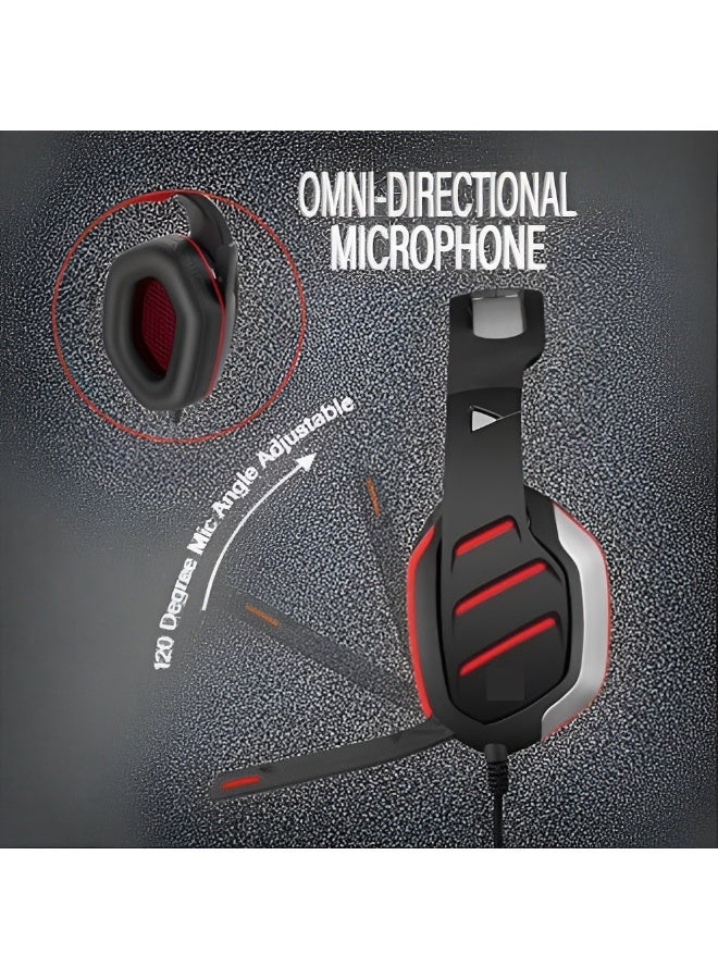 GS800 Wired Gaming Headset with Built-in Microphone and LED Lights – Powerful Stereo Sound with USB and 3.5mm Input – Red and Black Color - Image 3