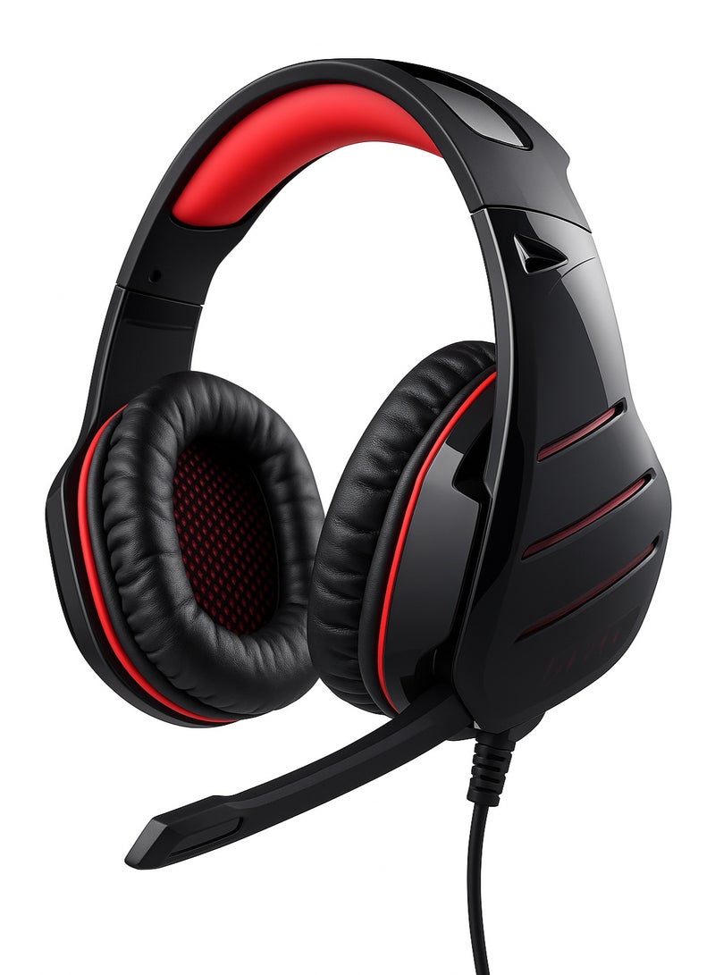 GS800 Wired Gaming Headset with Built-in Microphone and LED Lights – Powerful Stereo Sound with USB and 3.5mm Input – Red and Black Color - Image 1