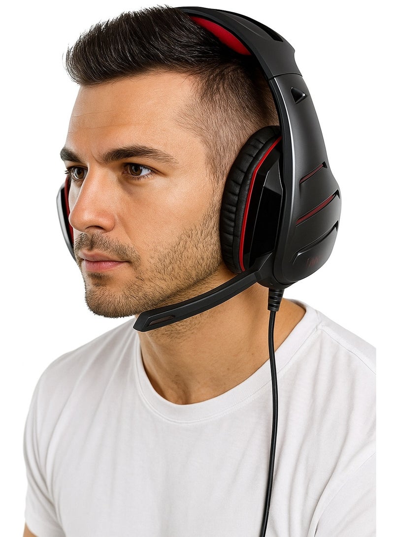 GS800 Wired Gaming Headset with Built-in Microphone and LED Lights – Powerful Stereo Sound with USB and 3.5mm Input – Red and Black Color - Image 4