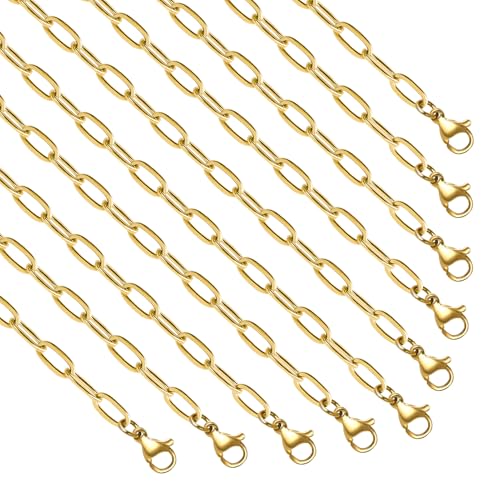 YOUBEIYEE 10pcs Paperclip Chain Necklace for Women Dainty Gold Plated Stainless Steel Jewelry Chain Necklace Bulk - Image 1