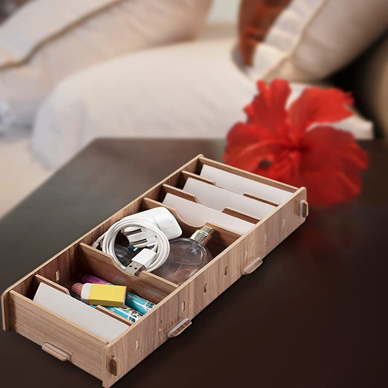 Wooden Business Card Storage Box With Adjustable Grids Office Desk Organizer Cherry Color - Image 4