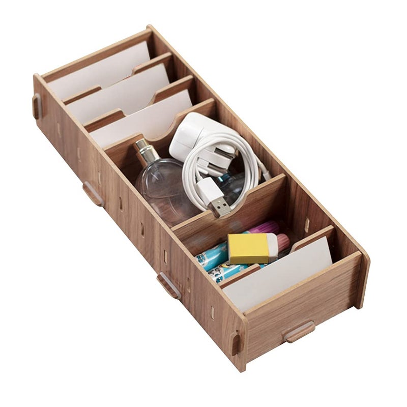 Wooden Business Card Storage Box With Adjustable Grids Office Desk Organizer Cherry Color - Image 2