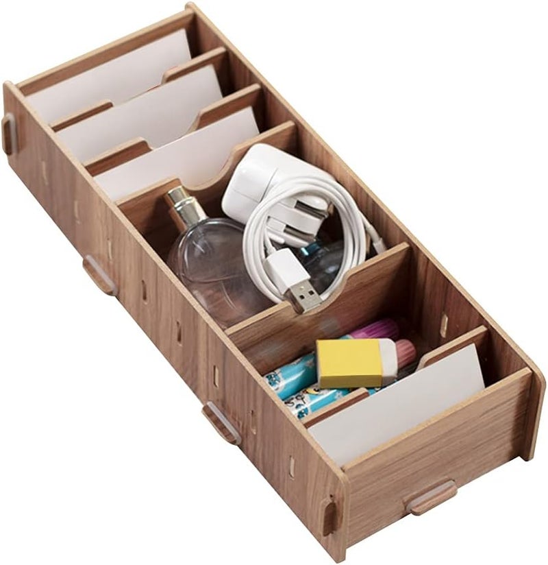 Wooden Business Card Storage Box With Adjustable Grids Office Desk Organizer Cherry Color - Image 1