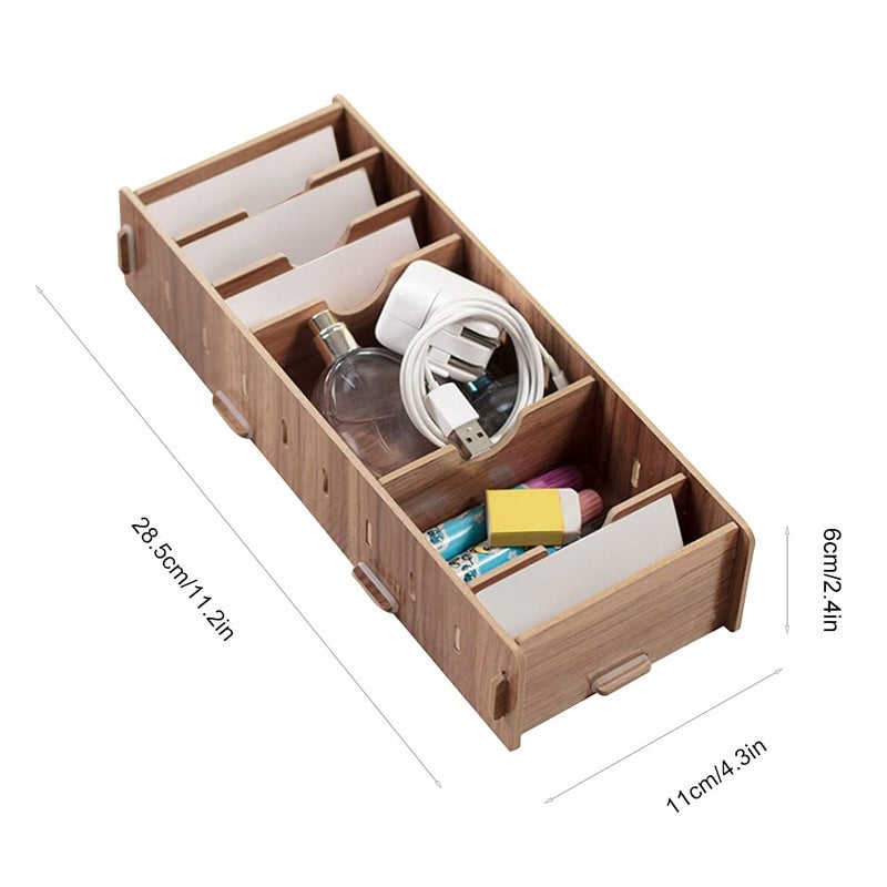 Wooden Business Card Storage Box With Adjustable Grids Office Desk Organizer Cherry Color - Image 5