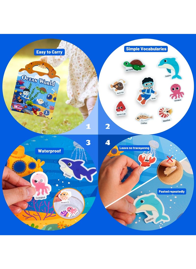Reusable Sticker Books for Kid, Portable Sticker Activity Book for Age 3-5, Puffy Stickers for Toddlers, Travel Busy Book, Waterproof Jelly Sticker Toy, Ocean World Theme, Gift for Boy & Girl  - Image 4