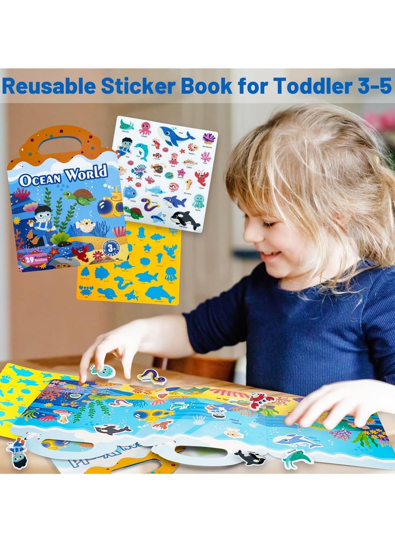Reusable Sticker Books for Kid, Portable Sticker Activity Book for Age 3-5, Puffy Stickers for Toddlers, Travel Busy Book, Waterproof Jelly Sticker Toy, Ocean World Theme, Gift for Boy & Girl  - Image 1