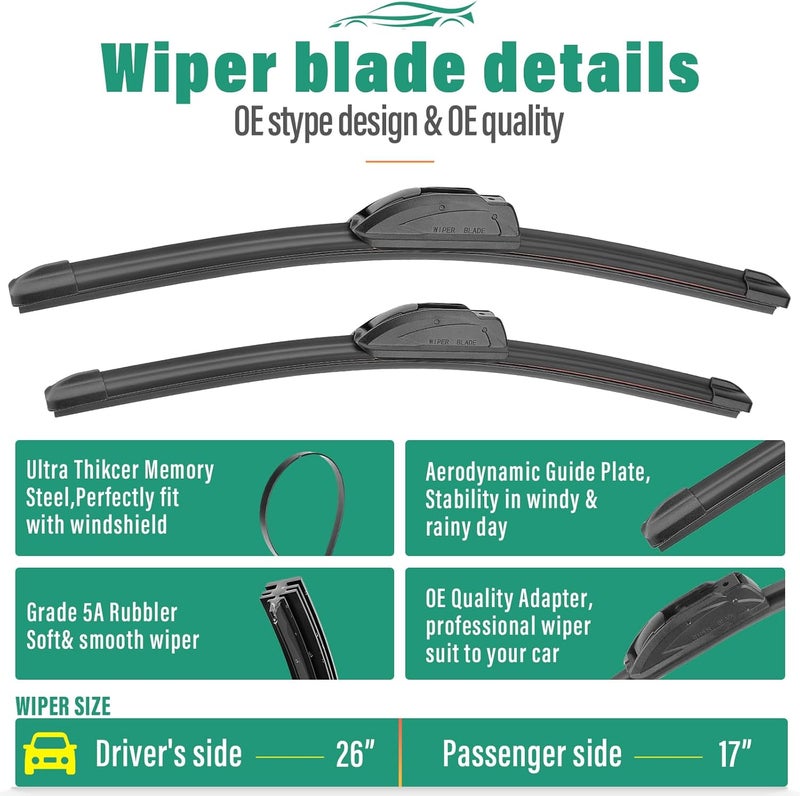 WINDSMILE 26" 17" 14" Windshield Wiper Blades Replacement for Subaru Forester 2012-2018 / Subaru Outback 2015-2019 Premium All Weather Front Rear Wipers Set - OEM Quality (Pack of 3) - Image 3