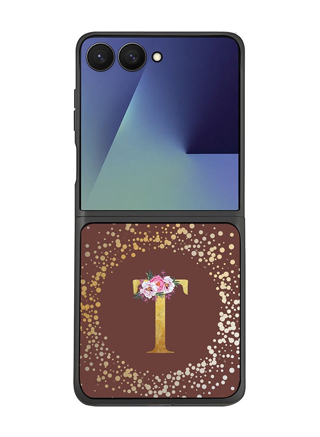 Stylizedd For Samsung Galaxy Z Flip7 Case,Slim fit Camera Protection, Shockproof Thin Phone cover  - Custom Monogram Floral - T  (Brown )