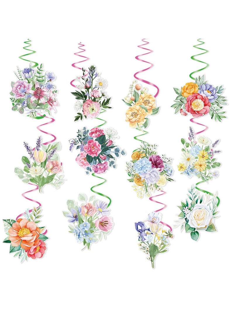 Captaintech 12 Pcs Flowers Hanging Swirl Decorations, White Floral Hanging Ceiling Swirls Decor for Women Girls Birthday Party Baby Shower Wedding Supplies for Bedroom Classroom Wall (Pink) - Image 1