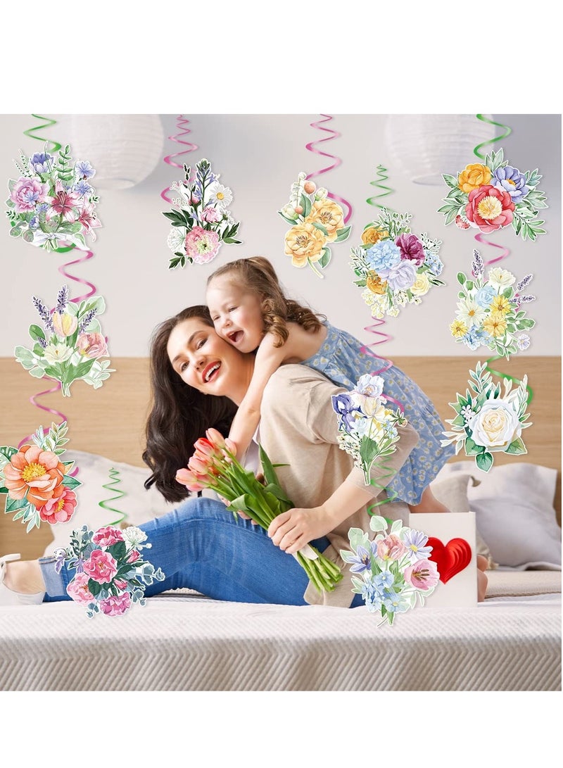 Captaintech 12 Pcs Flowers Hanging Swirl Decorations, White Floral Hanging Ceiling Swirls Decor for Women Girls Birthday Party Baby Shower Wedding Supplies for Bedroom Classroom Wall (Pink) - Image 2