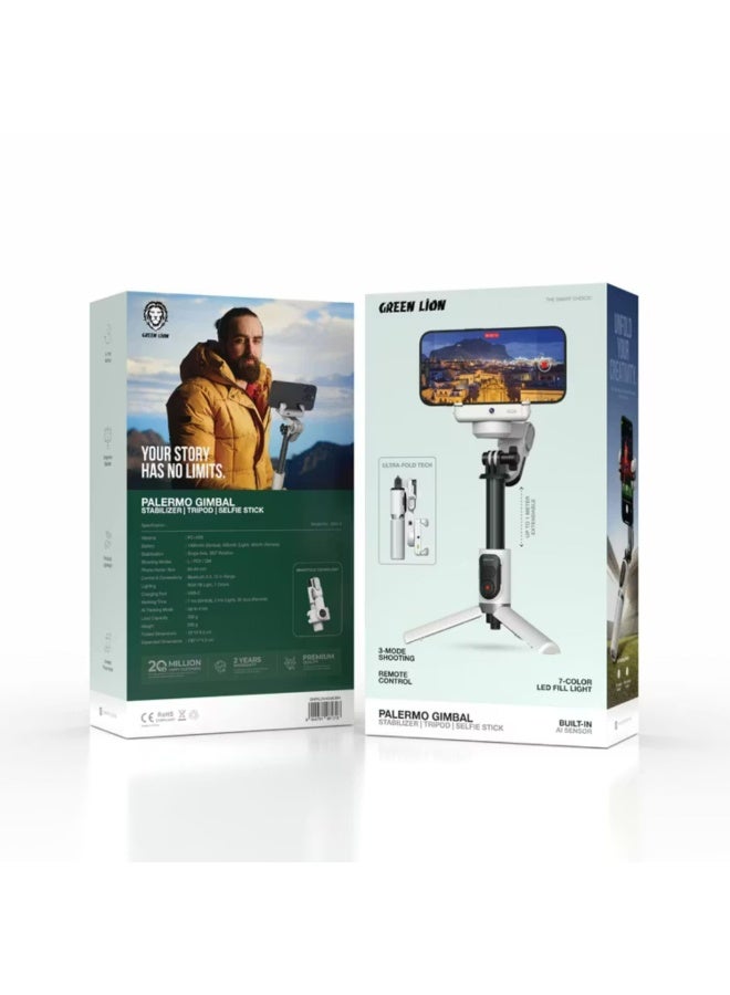 GREEN LION Palermo Gimbal Tripod Stand with Remote Control, 3-Mode Shooting, Single Axis Stabilizer, Universal Phone Holder, 4-7 Hours Working Time, 60–84mm Phone Holder Size - White - Image 5