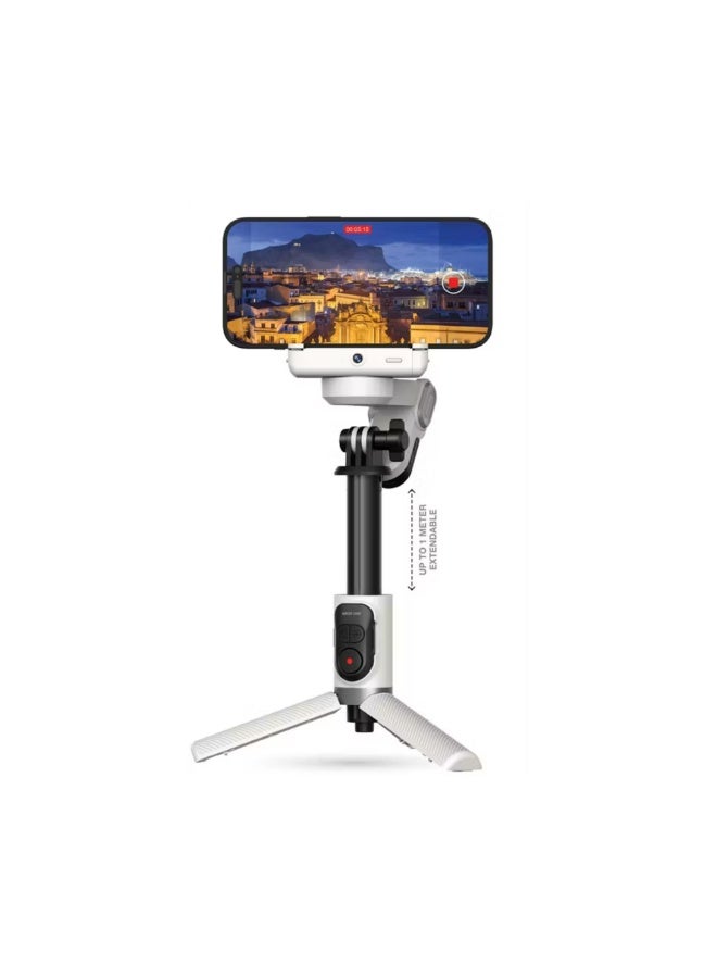 GREEN LION Palermo Gimbal Tripod Stand with Remote Control, 3-Mode Shooting, Single Axis Stabilizer, Universal Phone Holder, 4-7 Hours Working Time, 60–84mm Phone Holder Size - White - Image 1