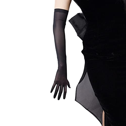 DooWay Black Long Mesh Gloves Women Touchscreen 20" Stretchy Sexy Sheer Gloves for Evening Halloween Opera Cosplay Costume - Image 1