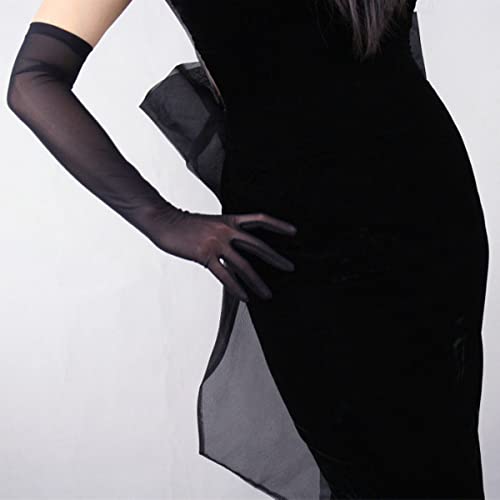 DooWay Black Long Mesh Gloves Women Touchscreen 20" Stretchy Sexy Sheer Gloves for Evening Halloween Opera Cosplay Costume - Image 3