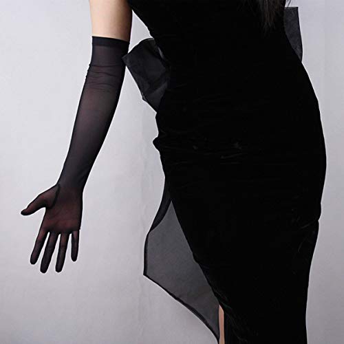 DooWay Black Long Mesh Gloves Women Touchscreen 20" Stretchy Sexy Sheer Gloves for Evening Halloween Opera Cosplay Costume - Image 5