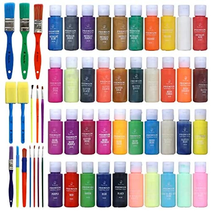 Positive Art Kids Tempera Paint Set | Value Pack Includes 40 Washable Non-Toxic Colorful Paints (2oz bottles) & 15 Brushes | Metallic, Neon, Glow In The Dark, Glitter Paints | Paint For Arts & Crafts, Fun Projects - Image 5