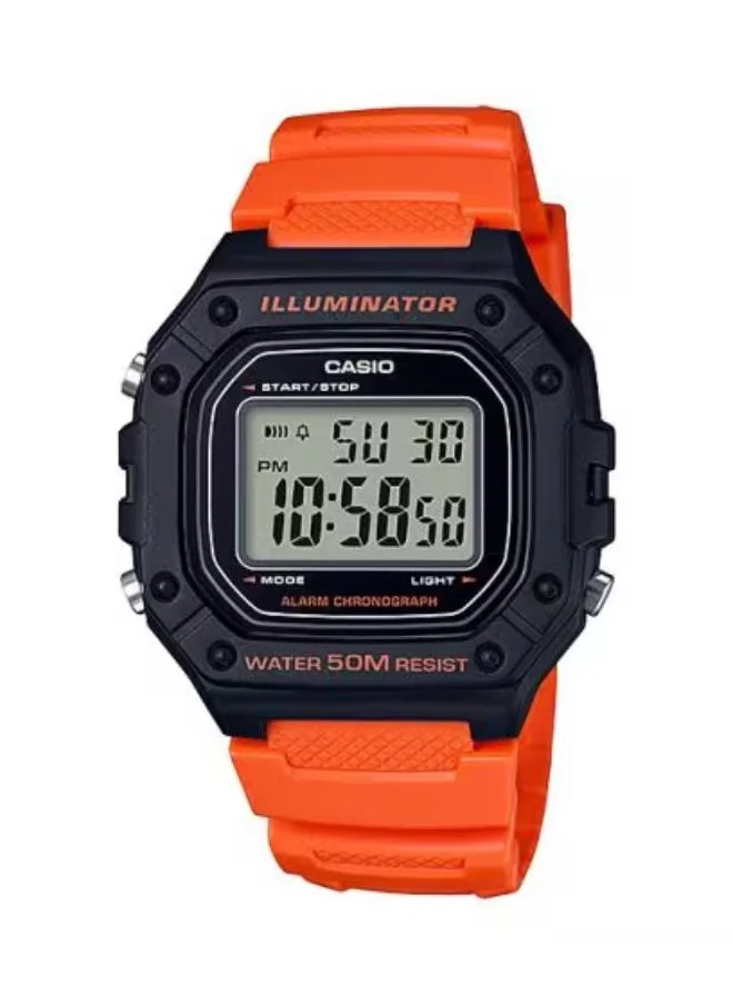 CASIO Men's Digital Display Watch With Orange Resin Strap - W-218H-4B2VDF