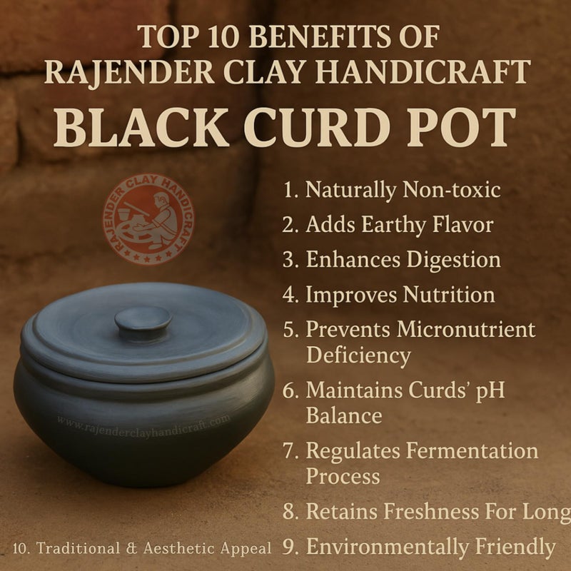 RAJENDER CLAY HANDICRAFT Handmade Dahi Handi - Black Clay Curd Pot 500ML | Handcrafted Earthen Yogurt Pot | Mitti Handi for Curd Setting & Storage | Eco-Friendly, Non-Toxic, Traditional Clay Pot for Healthy Fermentation - Image 2