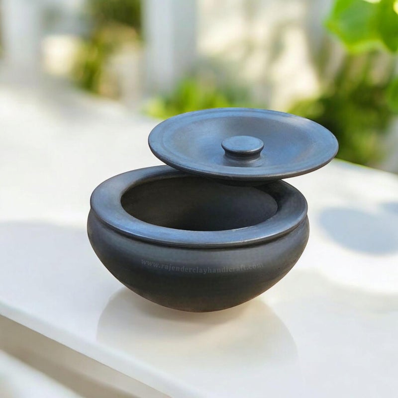RAJENDER CLAY HANDICRAFT Handmade Dahi Handi - Black Clay Curd Pot 500ML | Handcrafted Earthen Yogurt Pot | Mitti Handi for Curd Setting & Storage | Eco-Friendly, Non-Toxic, Traditional Clay Pot for Healthy Fermentation - Image 1