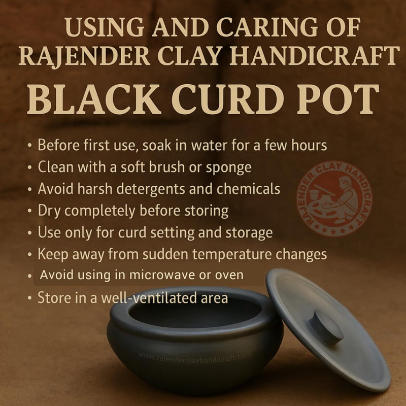 RAJENDER CLAY HANDICRAFT Handmade Dahi Handi - Black Clay Curd Pot 500ML | Handcrafted Earthen Yogurt Pot | Mitti Handi for Curd Setting & Storage | Eco-Friendly, Non-Toxic, Traditional Clay Pot for Healthy Fermentation - Image 4