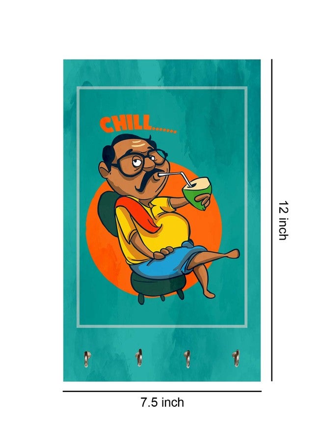 999STORE حامل مفاتيح جداري لاصق من 999STORE، منظم تعليق جداري، حامل مفاتيح Chill Dadu للجدار (MDF_7.5X12 بوصة_متعدد الألوان) KeyholderP013 - Image 4