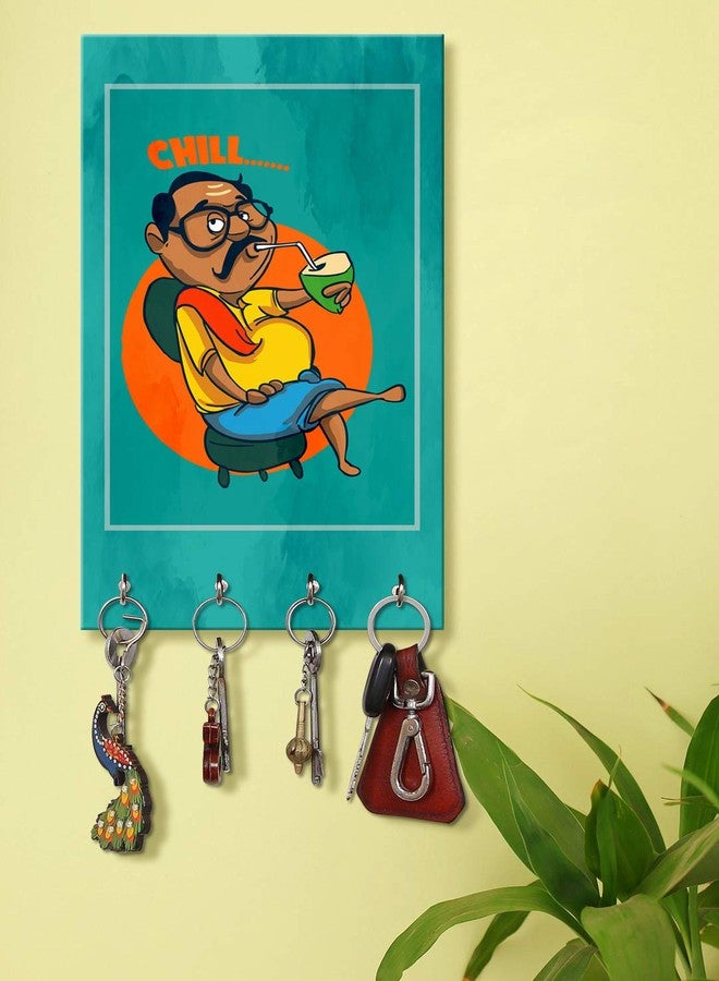 999STORE حامل مفاتيح جداري لاصق من 999STORE، منظم تعليق جداري، حامل مفاتيح Chill Dadu للجدار (MDF_7.5X12 بوصة_متعدد الألوان) KeyholderP013 - Image 1