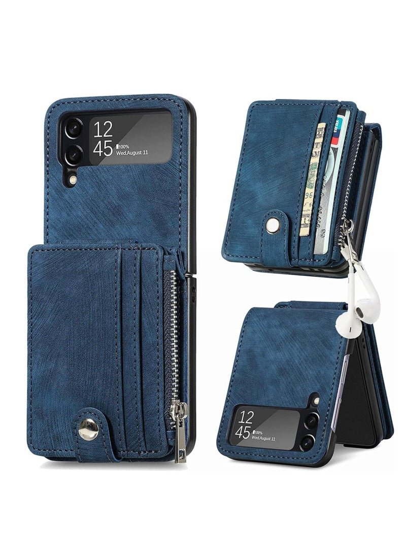 Excefore Galaxy Z Flip 4 Wallet Case with Card Holder 2 in 1 Detachable Zipper Wallet, Slim Fit Retro PU Leather Protective Flip Phone Cover for Samsung Galaxy Z Flip 4 5G 2022 (Blue)  - Image 1