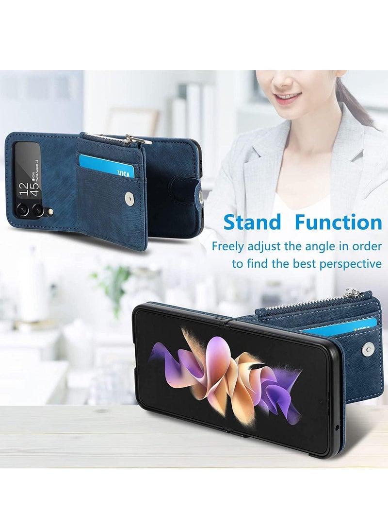Excefore Galaxy Z Flip 4 Wallet Case with Card Holder 2 in 1 Detachable Zipper Wallet, Slim Fit Retro PU Leather Protective Flip Phone Cover for Samsung Galaxy Z Flip 4 5G 2022 (Blue)  - Image 5