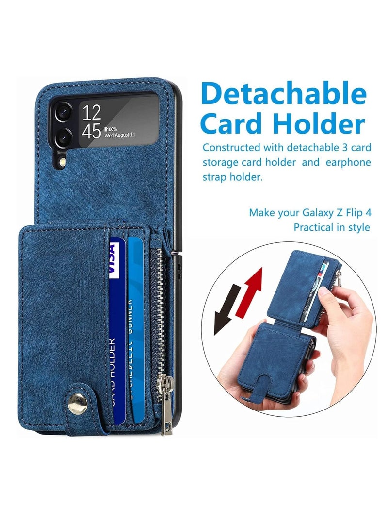 Excefore Galaxy Z Flip 4 Wallet Case with Card Holder 2 in 1 Detachable Zipper Wallet, Slim Fit Retro PU Leather Protective Flip Phone Cover for Samsung Galaxy Z Flip 4 5G 2022 (Blue)  - Image 2