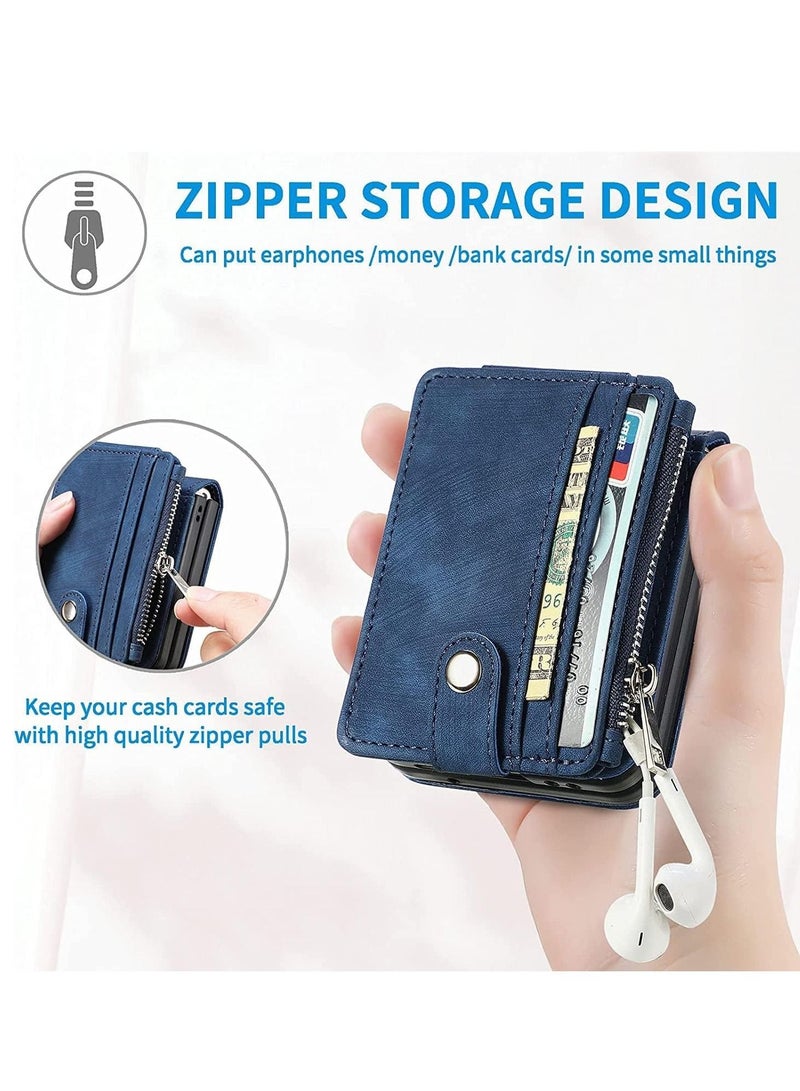 Excefore Galaxy Z Flip 4 Wallet Case with Card Holder 2 in 1 Detachable Zipper Wallet, Slim Fit Retro PU Leather Protective Flip Phone Cover for Samsung Galaxy Z Flip 4 5G 2022 (Blue)  - Image 3