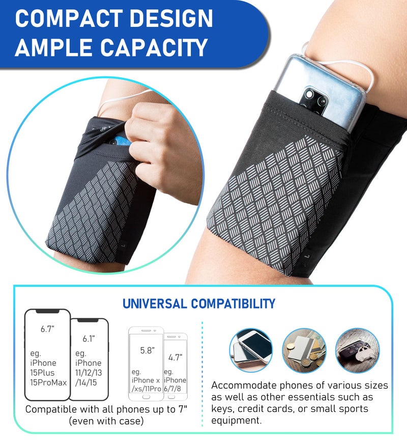 HiRui Universal Sports Armband Cell Phone Armband Sleeves Running Armband for Exercise Workout, Compatible with iPhone 15/15Plus/Pro iPhone 14/13/12 Samsung Galaxy All Phones (Medium, Black) - Image 5