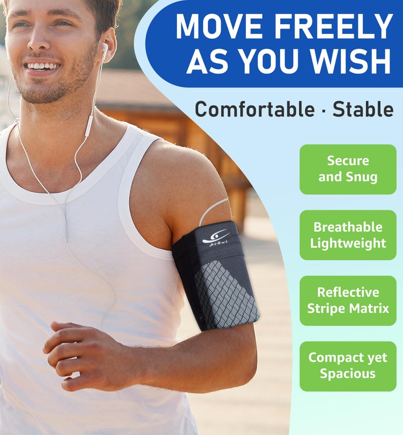 HiRui Universal Sports Armband Cell Phone Armband Sleeves Running Armband for Exercise Workout, Compatible with iPhone 15/15Plus/Pro iPhone 14/13/12 Samsung Galaxy All Phones (Medium, Black) - Image 2